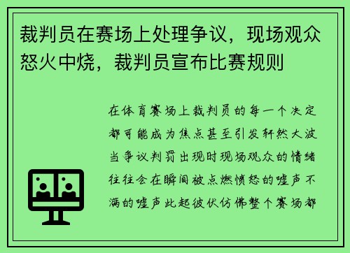 裁判员在赛场上处理争议，现场观众怒火中烧，裁判员宣布比赛规则